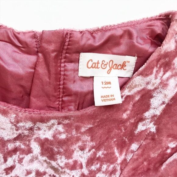 Cat & Jack dusty rose crushed velvet dress EUC 12m - Picture 3 of 4